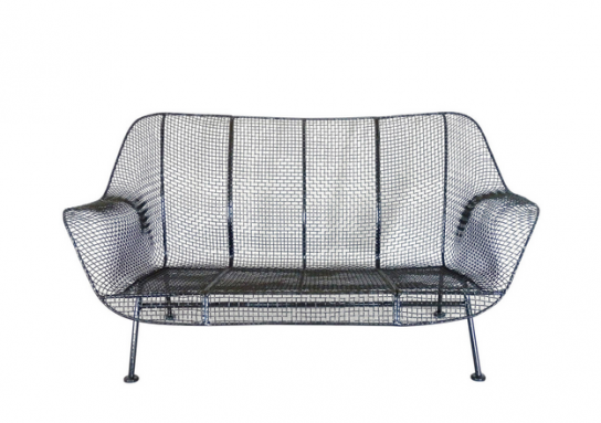 Woodard Wrought Iron with Mesh Settee, 1st Dibs