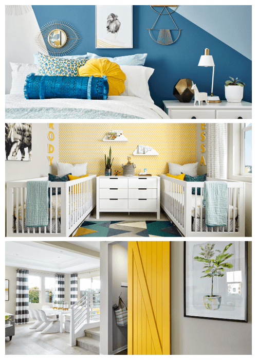 yellow and blue home decor by Chameleon Design
