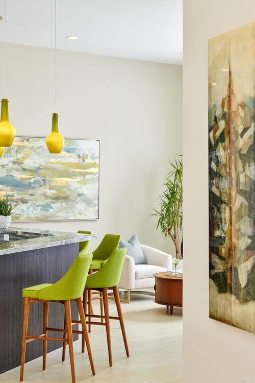 bar counter with green stool chairs Residence Two at Skye