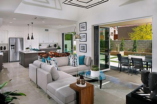 living room in the Plan Three at The QUE by Woodbridge Pacific Group