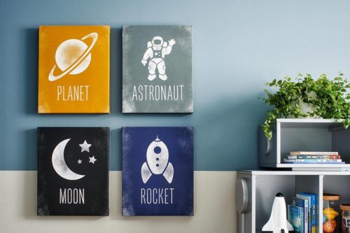 spaced them wall art in kid’s bedroom by Chameleon Design