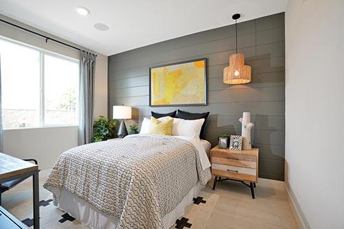 gray and white bedroom