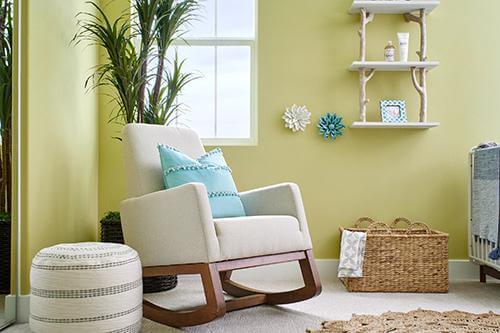 upholstered rocking chair and ottoman in nursery Chateau Estates