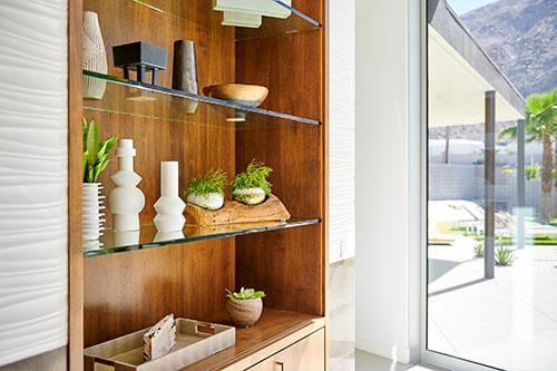 stylish open shelving unit with accessories