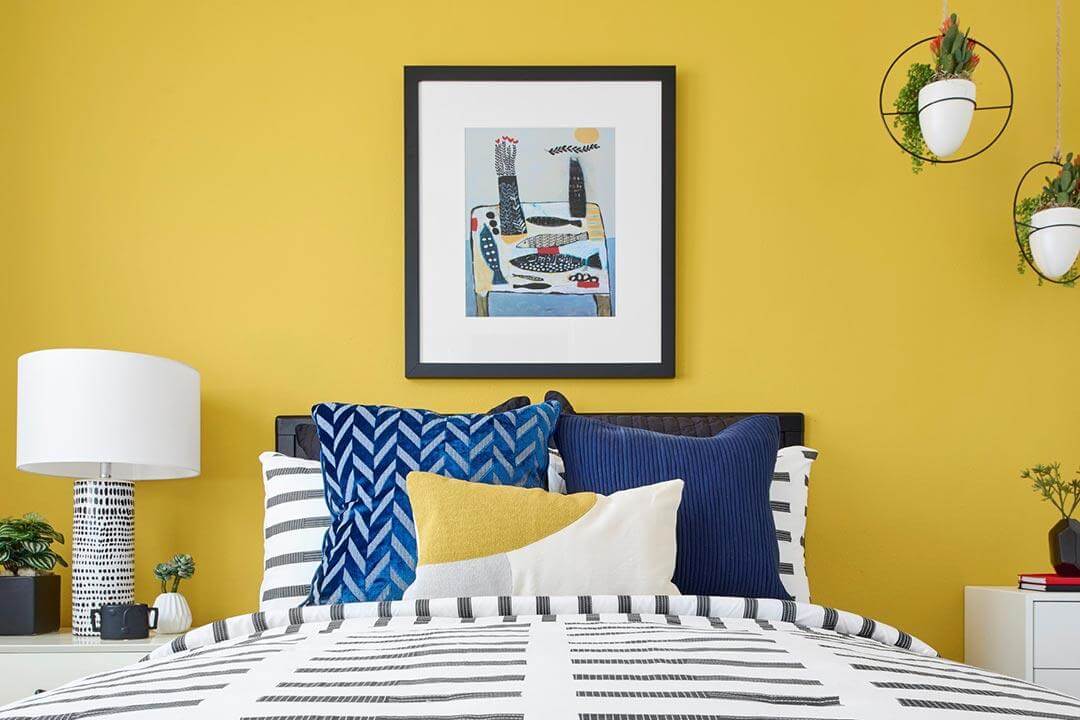 bright yellow and blue bedroom