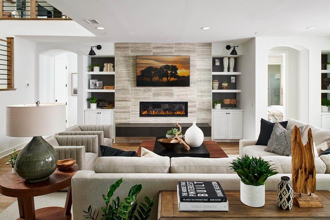 modern living room with tv and fireplace