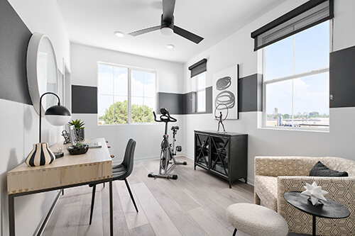 black and white flex room with neutral accents