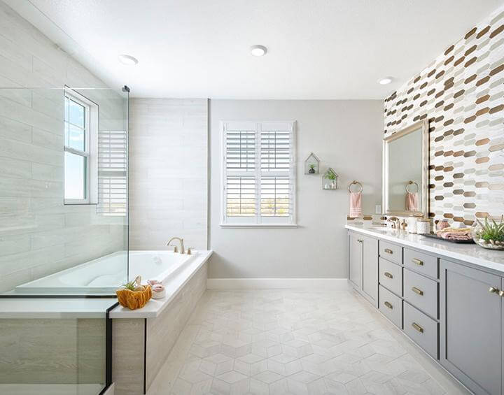 modern bathroom with neutral colors and stone