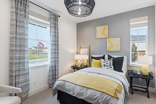 bedroom with lemon yellow accents