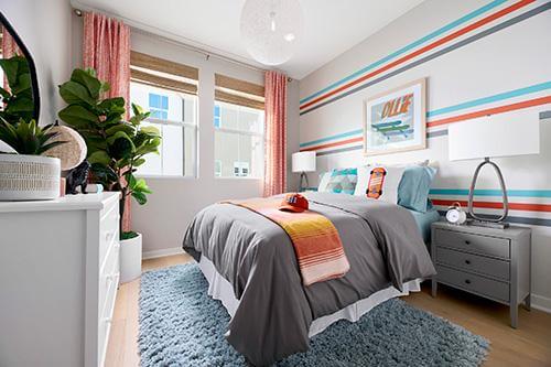 bedroom with colorful sporty accents