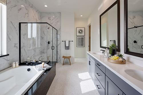 modern bathroom with glass shower enclosure