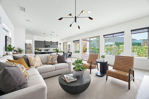 chandelier with protruding lights in great room