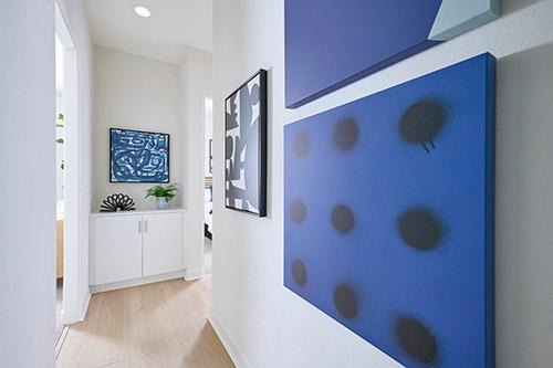 hallway with blue modern art