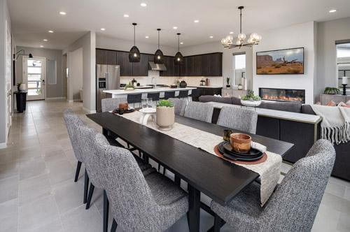 modern dining room with gray dining chairs