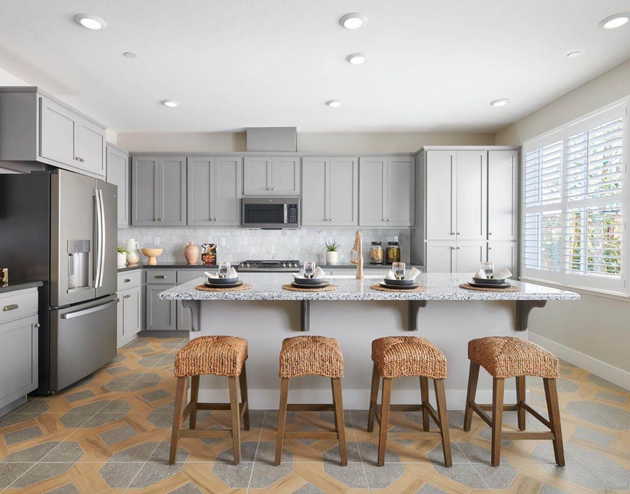 gray and wood tone kitchen