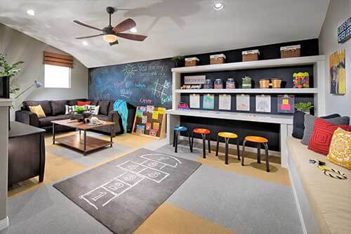 multi functional space with chalkboard wall