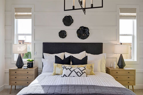 black and white bedroom with modern decor