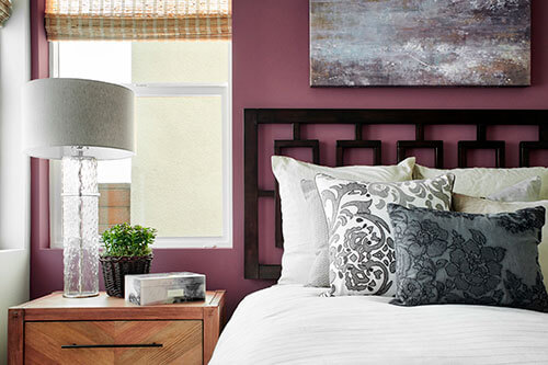 bedroom with plum purple wall