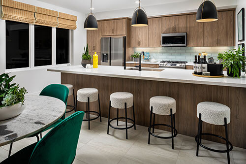kitchen with boucle countertop stools